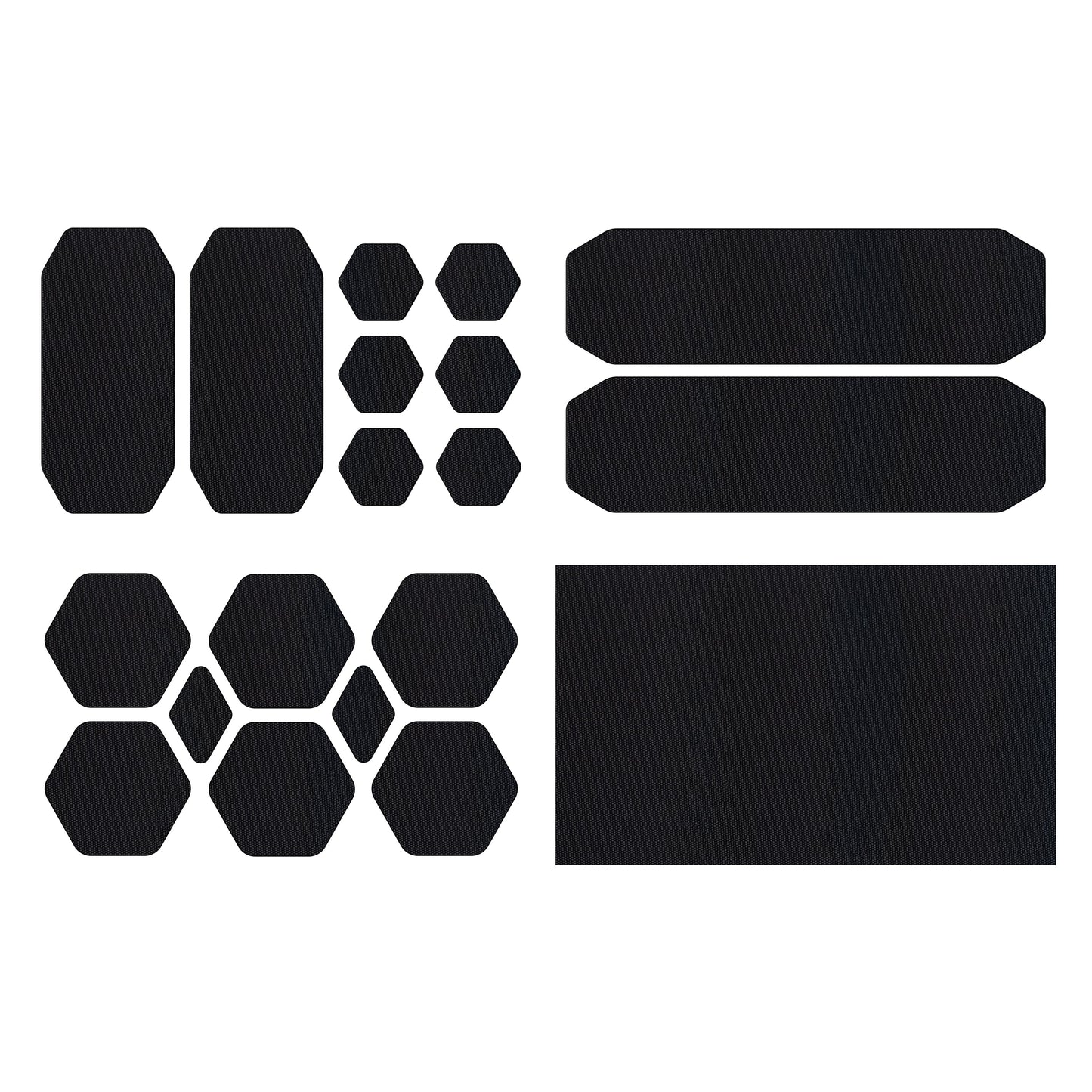 Set of black patches on a white background