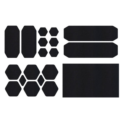 Set of black patches on a white background